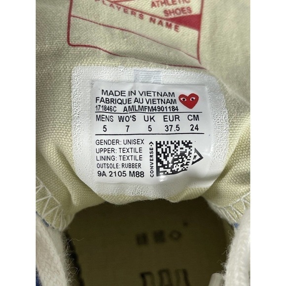 Converse Chuck 70 High x Comme des Garçons PLAY Blue Sz-7 Women’s /5 Men’s - Picture 12 of 12